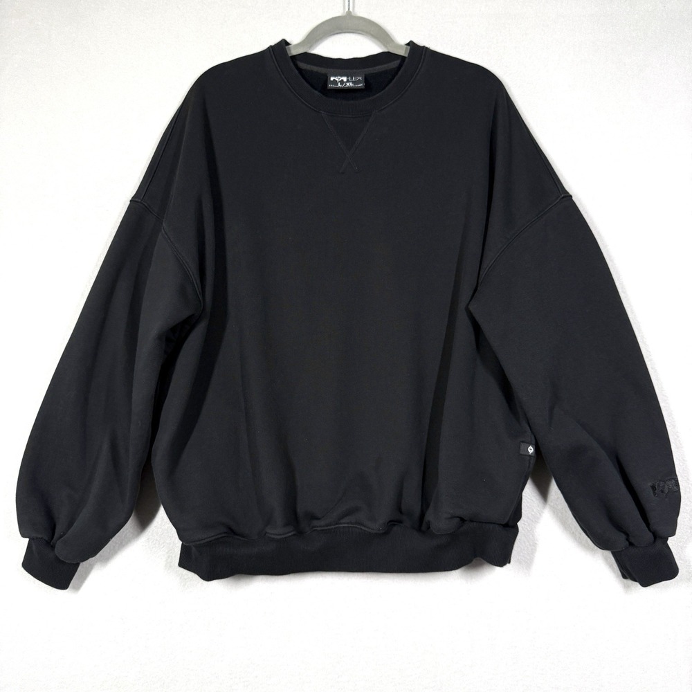 POPFLEX Sweatshirt Womens L/XL Black Pullover Oversized Crewneck Sweater Pockets